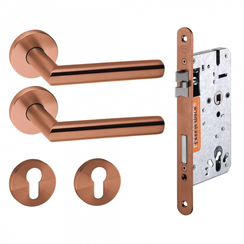 JNF Deurkruk Tubular koper PVD kruk/kast set