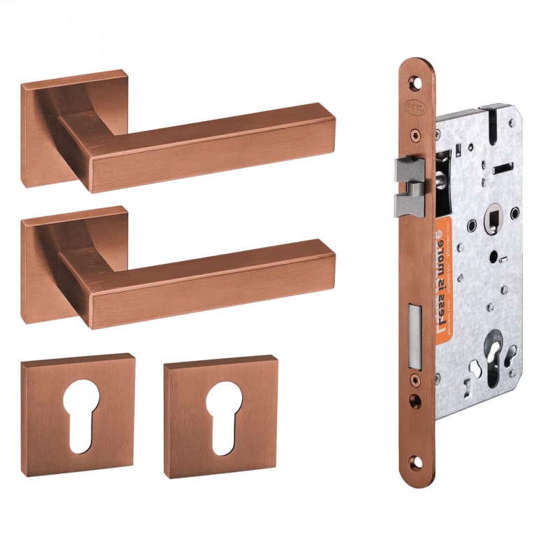 JNF Deurkrukken Geometric Quadro koper PVD kruk/kast set