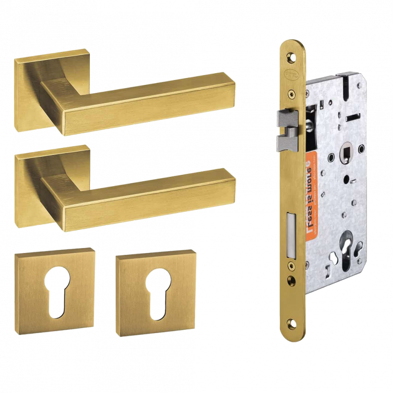 JNF Deurkrukken Geometric Quadro messing PVD kruk/kast set