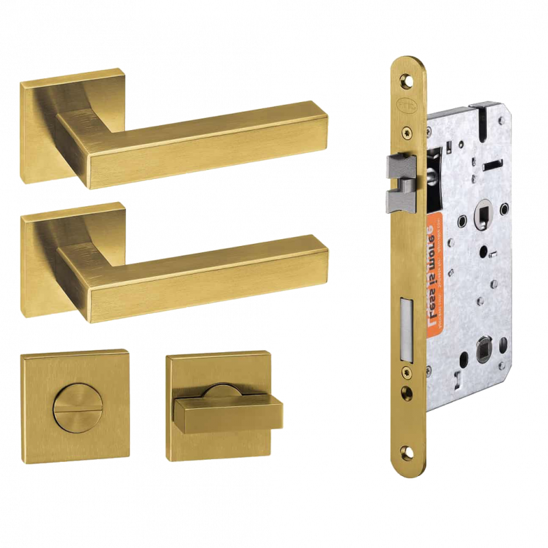 JNF Deurkrukken Geometric Quadro messing PVD kruk/wc set