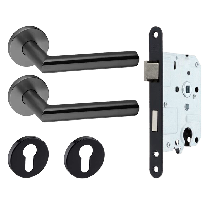 JNF Deurkruk Tubular zwart PVD kruk/kast set