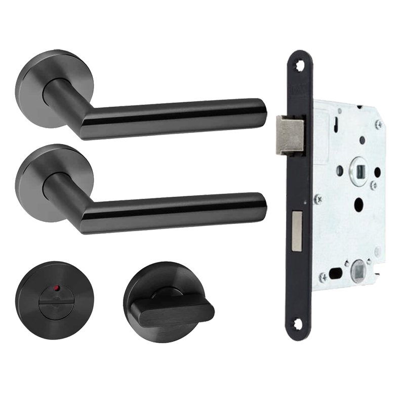 JNF Deurkruk Tubular zwart PVD kruk/wc set