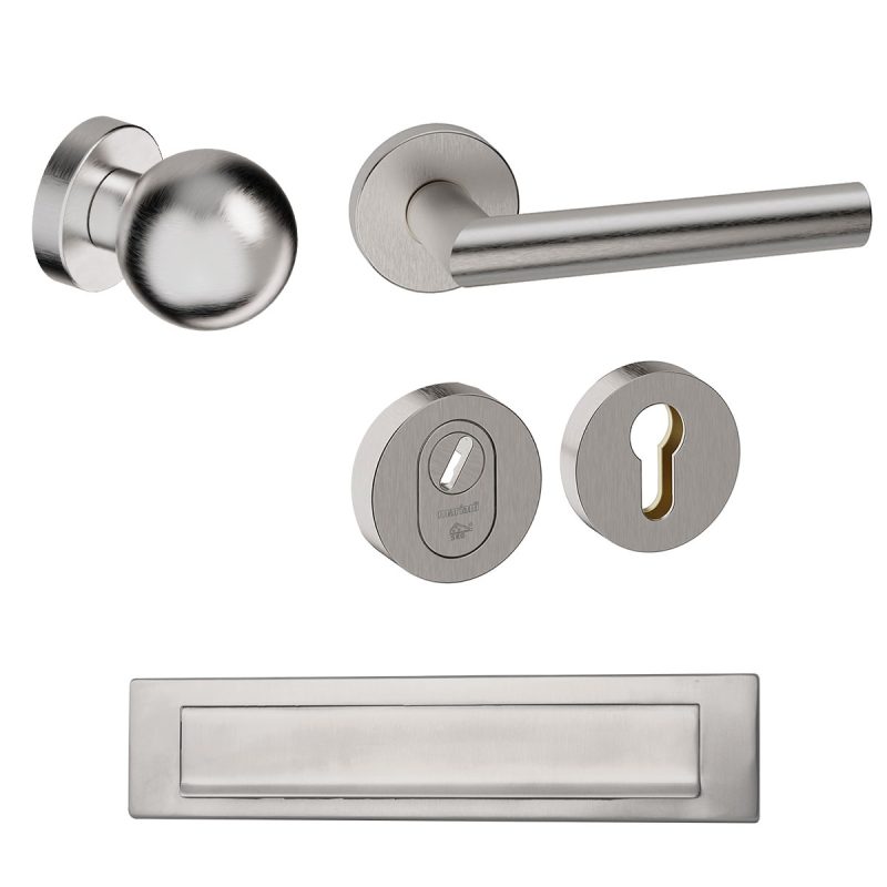 Hardbrass - Sfera/Toledo voordeurset getrommeld inox