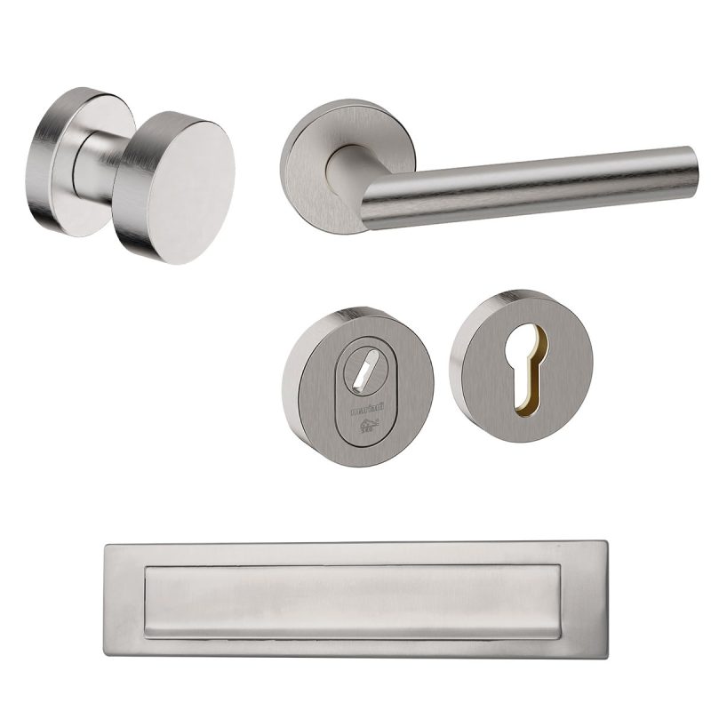 Hardbrass - Piano/Toledo voordeurset getrommeld inox