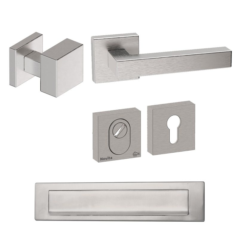 Hardbrass - Quadro exc./Geneve voordeurset getrommeld inox