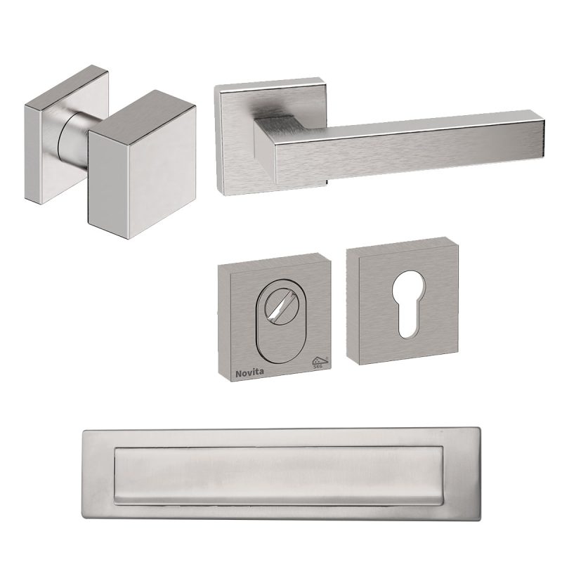 Hardbrass - Quadro 50/Geneve voordeurset getrommeld inox