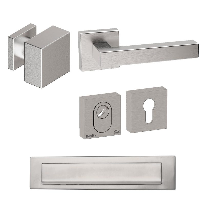 Hardbrass - Quadro 60 voordeurset getrommeld inox