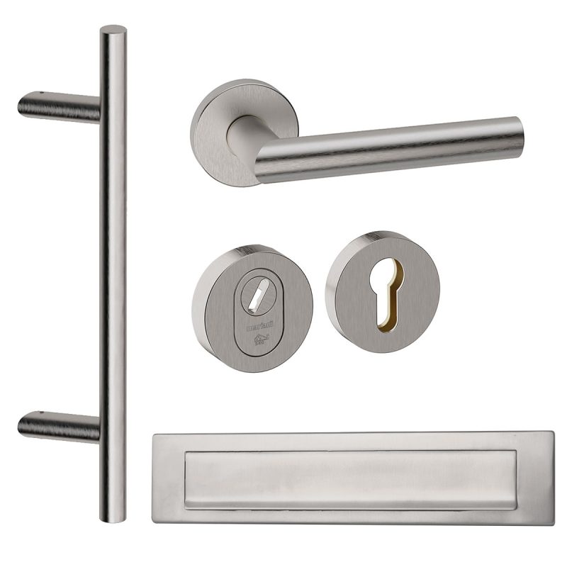 Hardbrass - Frankfurt schuin voordeurset getrommeld inox