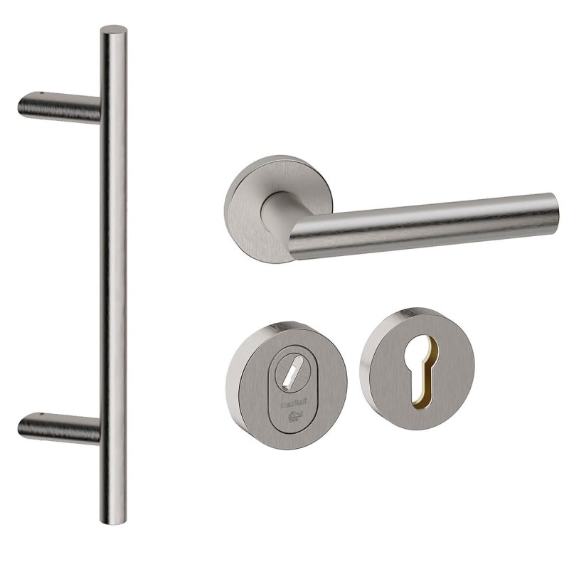 Hardbrass - Frankfurt schuin voordeurset getrommeld inox