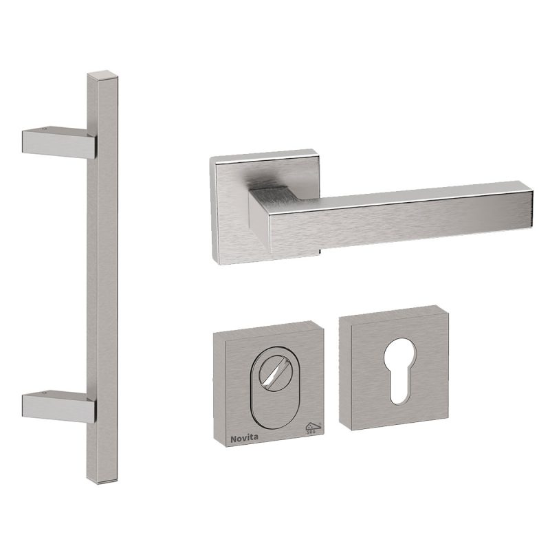 Hardbrass - Toronto schuin voordeurset getrommeld inox