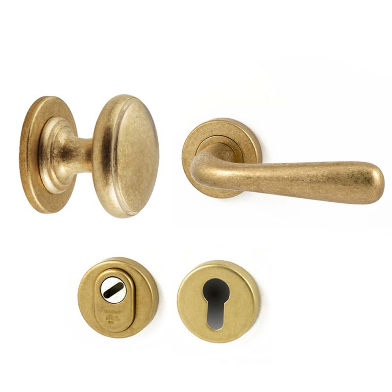 Hardbrass - Pragma/Silvia voordeurset rechts getrommeld messing