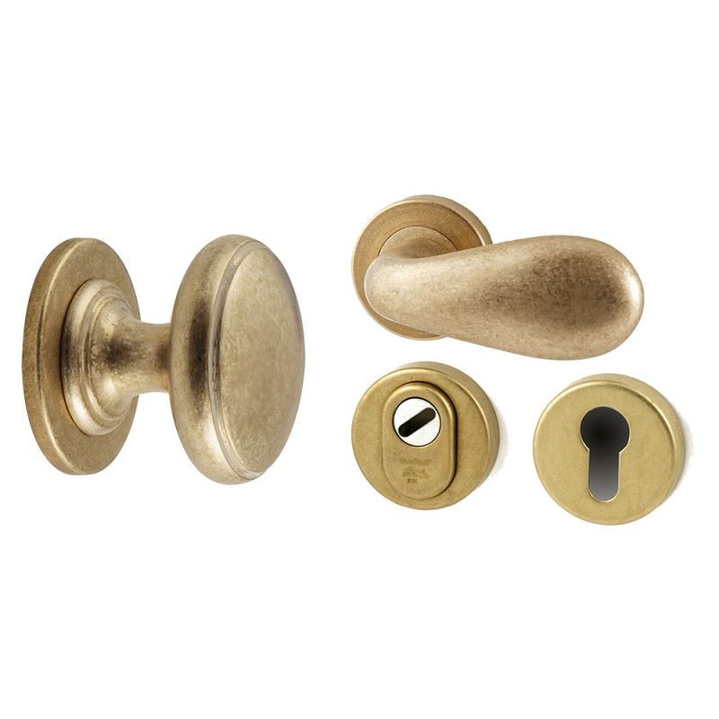 Hardbrass - Pragma/Olympia voordeurset rechts getrommeld messing