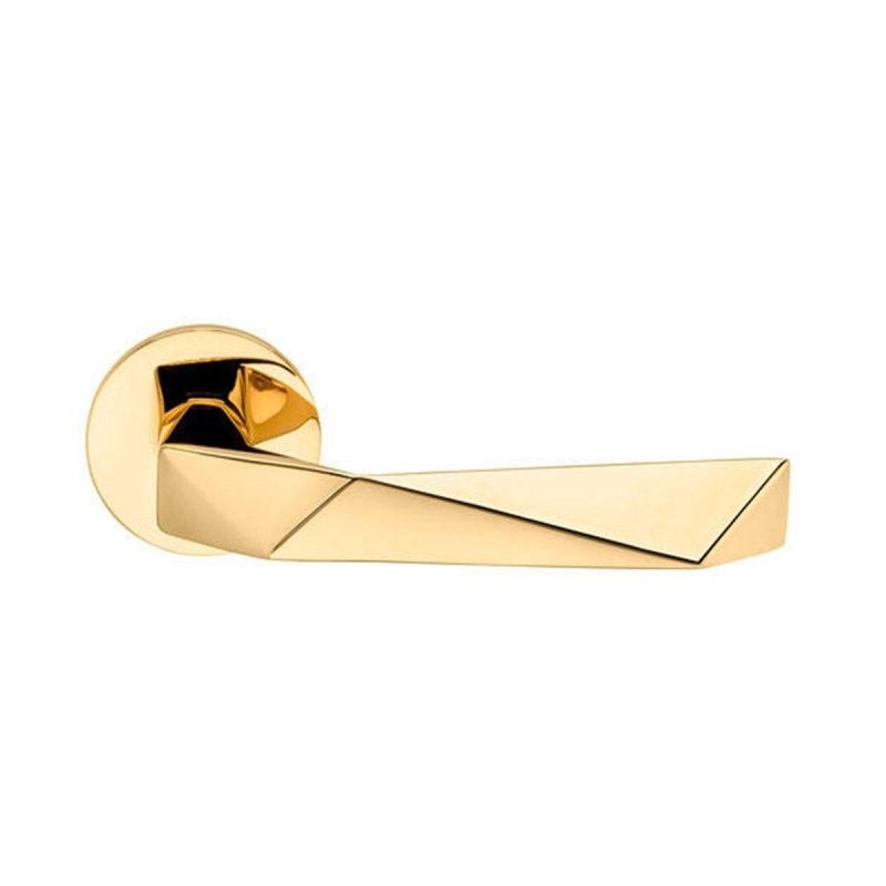 Hardbrass - Deurkruk Luxury op rond FINE rozet PVD bright gold